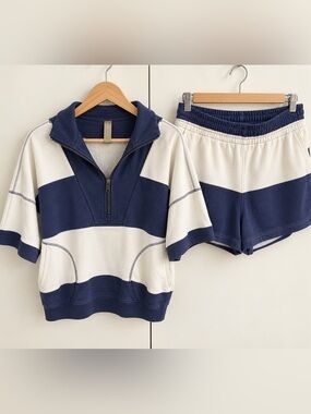 Woman’s Navy and White Striped Athletic Shorts